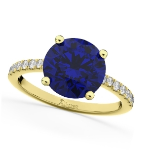 Blue Sapphire and Diamond Engagement Ring 14K Yellow Gold 2.51ct - All