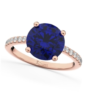 Blue Sapphire and Diamond Engagement Ring 14K Rose Gold 2.51ct - All