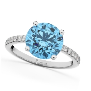 Blue Topaz and Diamond Engagement Ring 14K White Gold 2.71ct - All