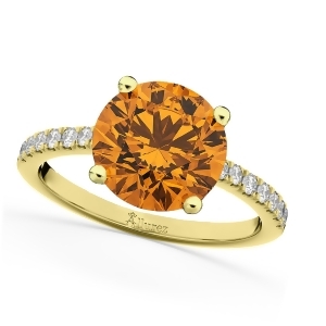 Citrine and Diamond Engagement Ring 14K Yellow Gold 2.01ct - All