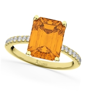 Emerald-cut Citrine Diamond Engagement Ring 18k Yellow Gold 2.96ct - All