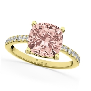 Cushion Cut Morganite and Diamond Engagement Ring 14k Yellow Gold 2.81ct - All