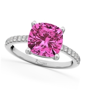 Cushion Cut Pink Tourmaline and Diamond Engagement Ring 14k White Gold 2.81ct - All