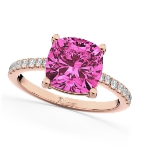 Cushion Cut Pink Tourmaline and Diamond Engagement Ring 14k Rose Gold 2.81ct - All