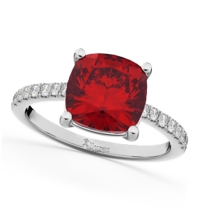Cushion Cut Ruby and Diamond Engagement Ring 14k White Gold 2.81ct - All