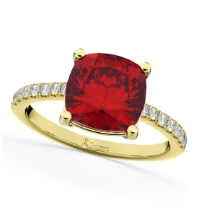 Cushion Cut Ruby and Diamond Engagement Ring 14k Yellow Gold 2.81ct - All