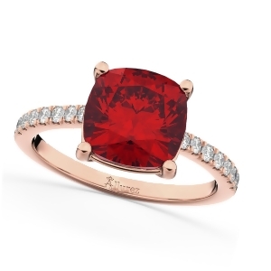 Cushion Cut Ruby and Diamond Engagement Ring 14k Rose Gold 2.81ct - All