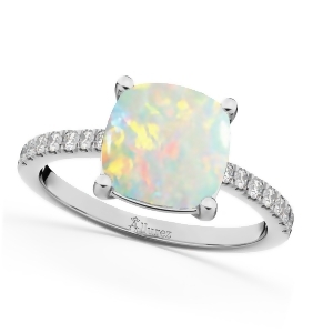 Cushion Cut Opal and Diamond Engagement Ring 14k White Gold 2.81ct - All
