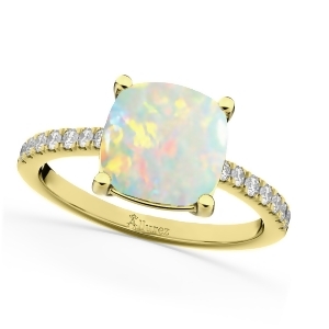 Cushion Cut Opal and Diamond Engagement Ring 14k Yellow Gold 2.81ct - All