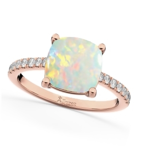 Cushion Cut Opal and Diamond Engagement Ring 14k Rose Gold 2.81ct - All