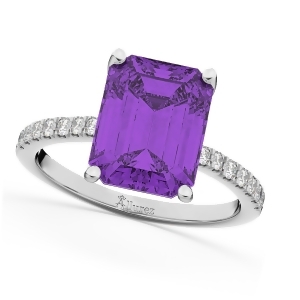 Emerald Cut Amethyst and Diamond Engagement Ring 14k White Gold 2.96ct - All