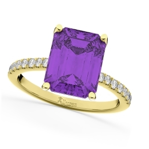 Emerald Cut Amethyst and Diamond Engagement Ring 14k Yellow Gold 2.96ct - All