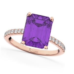 Emerald Cut Amethyst and Diamond Engagement Ring 14k Rose Gold 2.96ct - All