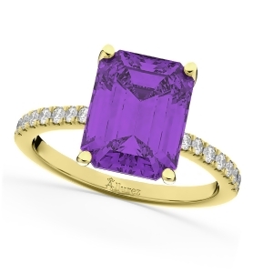 Emerald Cut Amethyst and Diamond Engagement Ring 18k Yellow Gold 2.96ct - All