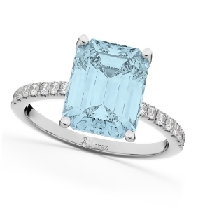 Emerald Cut Aquamarine and Diamond Engagement Ring 14k White Gold 2.96ct - All
