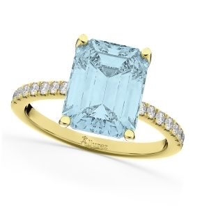 Emerald Cut Aquamarine and Diamond Engagement Ring 14k Yellow Gold 2.96ct - All