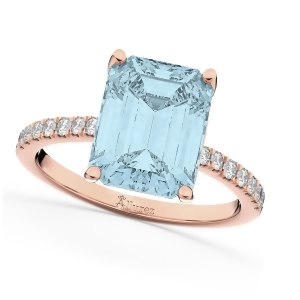 Emerald Cut Aquamarine and Diamond Engagement Ring 14k Rose Gold 2.96ct - All
