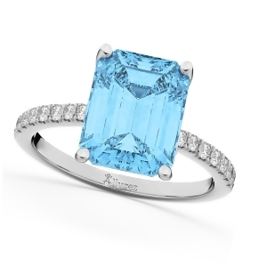 Emerald Cut Blue Topaz and Diamond Engagement Ring 14k White Gold 2.96ct - All