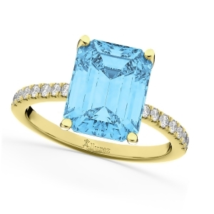 Emerald Cut Blue Topaz and Diamond Engagement Ring 14k Yellow Gold 2.96ct - All