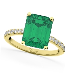 Emerald Cut Emerald and Diamond Engagement Ring 14k Yellow Gold 2.96ct - All