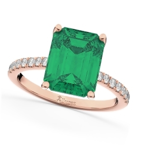 Emerald Cut Emerald and Diamond Engagement Ring 18k Rose Gold 2.96ct - All