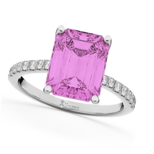 Emerald Cut Pink Sapphire and Diamond Engagement Ring 14k White Gold 2.96ct - All