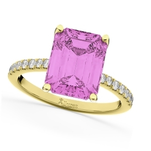 Emerald Cut Pink Sapphire and Diamond Engagement Ring 14k Yellow Gold 2.96ct - All
