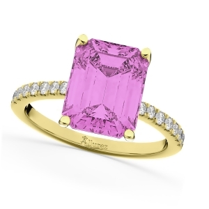 Emerald Cut Pink Sapphire Diamond Engagement Ring 18k Yellow Gold 2.96ct - All