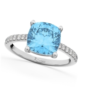 Cushion Cut Blue Topaz and Diamond Engagement Ring 14k White Gold 2.81ct - All