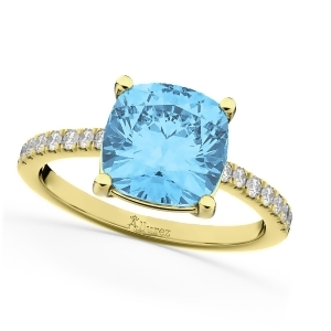 Cushion Cut Blue Topaz and Diamond Engagement Ring 14k Yellow Gold 2.81ct - All