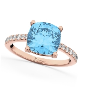 Cushion Cut Blue Topaz and Diamond Engagement Ring 14k Rose Gold 2.81ct - All