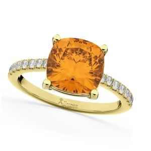 Cushion Cut Citrine and Diamond Engagement Ring 14k Yellow Gold 2.81ct - All