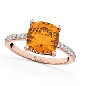 Cushion Cut Citrine and Diamond Engagement Ring 14k Rose Gold 2.81ct - All