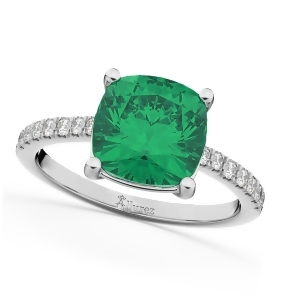 Cushion Cut Emerald and Diamond Engagement Ring 14k White Gold 2.81ct - All