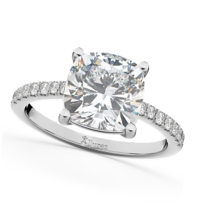 Cushion Cut Moissanite and Diamond Engagement Ring 14k White Gold 2.36ct - All