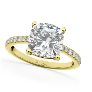 Cushion Cut Moissanite and Diamond Engagement Ring 14k Yellow Gold 2.36ct - All