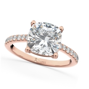 Cushion Cut Moissanite and Diamond Engagement Ring 14k Rose Gold 2.36ct - All