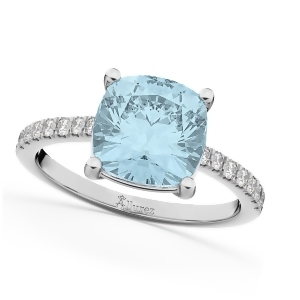 Cushion Cut Aquamarine and Diamond Engagement Ring 14k White Gold 2.81ct - All