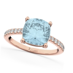 Cushion Cut Aquamarine and Diamond Engagement Ring 14k Rose Gold 2.81ct - All