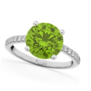 Peridot and Diamond Engagement Ring 14K White Gold 2.21ct - All