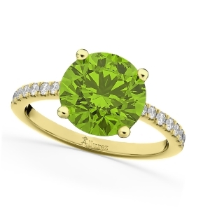 Peridot and Diamond Engagement Ring 14K Yellow Gold 2.21ct - All