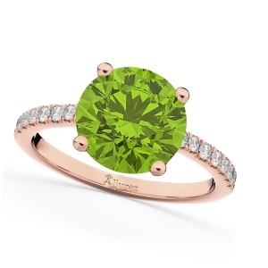 Peridot and Diamond Engagement Ring 14K Rose Gold 2.21ct - All
