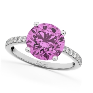 Pink Sapphire and Diamond Engagement Ring 14K White Gold 2.51ct - All