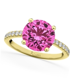 Pink Tourmaline and Diamond Engagement Ring 14K Yellow Gold 2.21ct - All