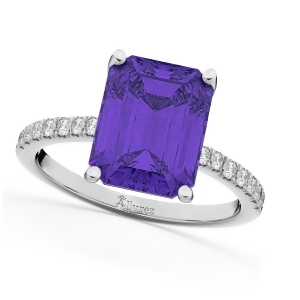 Emerald-cut Tanzanite and Diamond Engagement Ring 18k White Gold 2.96ct - All