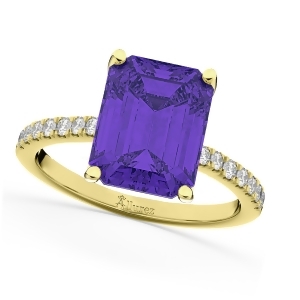 Emerald-cut Tanzanite Diamond Engagement Ring 18k Yellow Gold 2.96ct - All