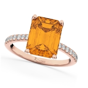 Emerald-cut Citrine Diamond Engagement Ring 18k Rose Gold 2.96ct - All