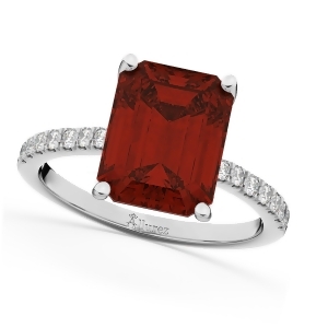 Emerald-cut Garnet and Diamond Engagement Ring 14k White Gold 2.96ct - All