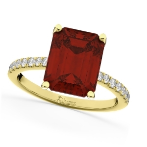 Emerald-cut Garnet and Diamond Engagement Ring 14k Yellow Gold 2.96ct - All