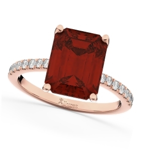Emerald-cut Garnet and Diamond Engagement Ring 14k Rose Gold 2.96ct - All
